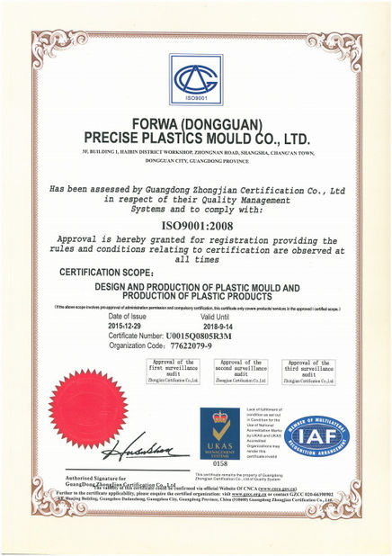 Chine FORWA PRECISE PLASTIC MOULD CO.,LTD. certifications